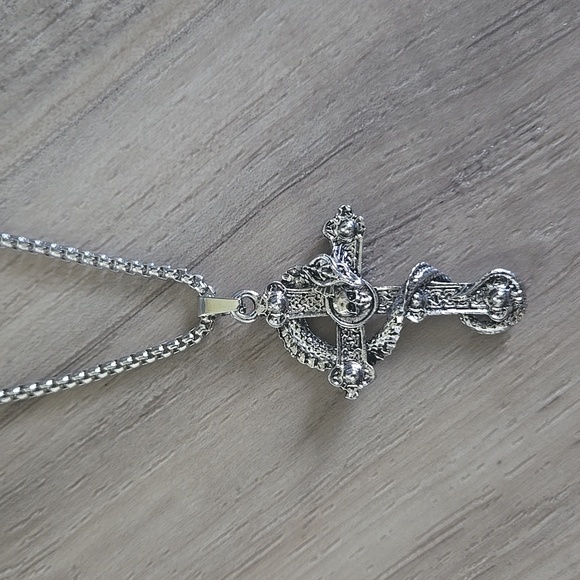 Other - Vintage Dragon Skull Cross Mystical Punk Style Stainless Steel Pendant Necklace
